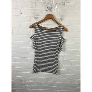 Bailey 44 Women's Striped Cold Shoulder Tee Top Short Sleeve Gray/White Size XS